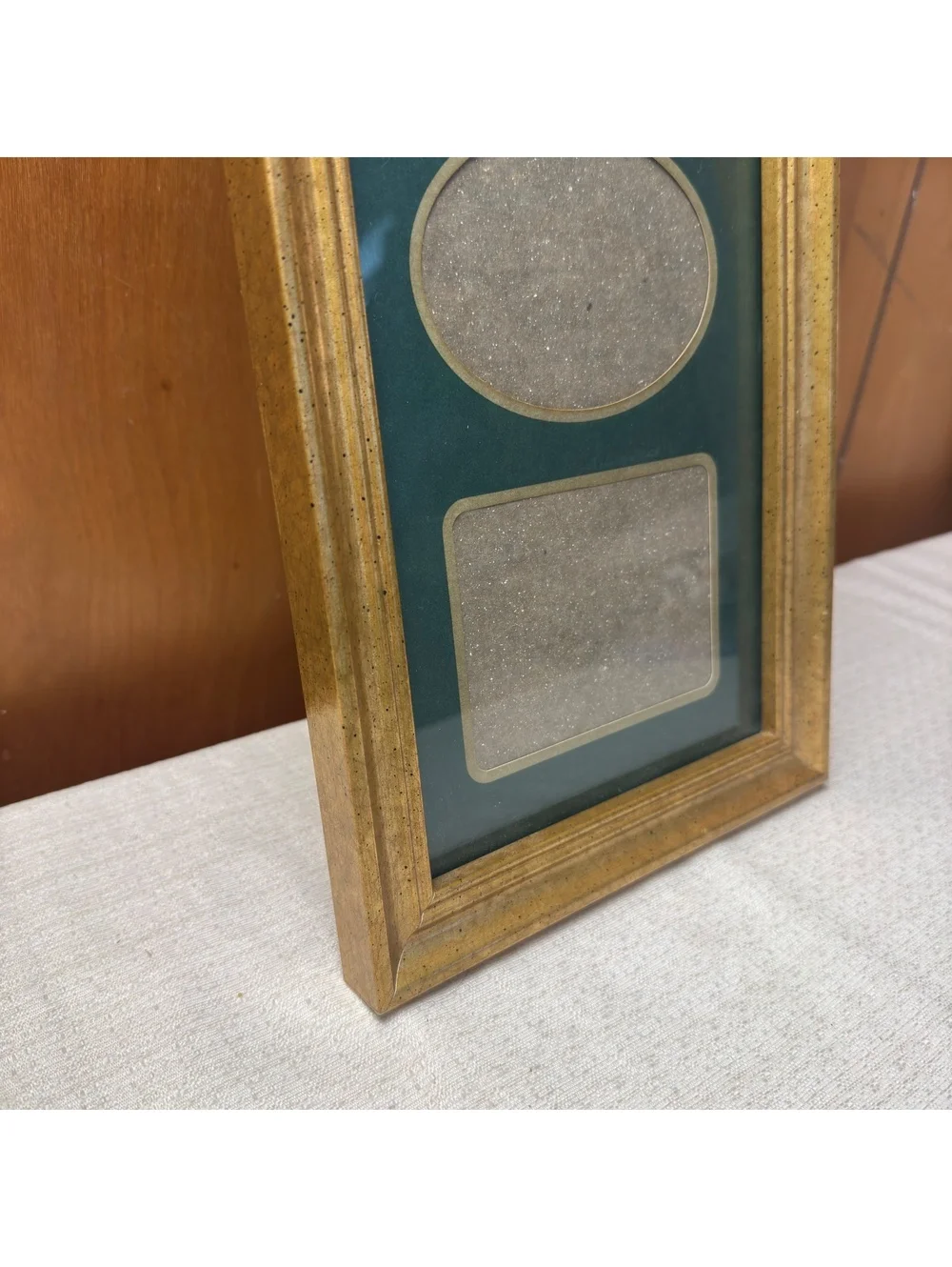 Vintage Gold Tone 5 Opening Collage Picture Frame Green Mat 7.5x21.5